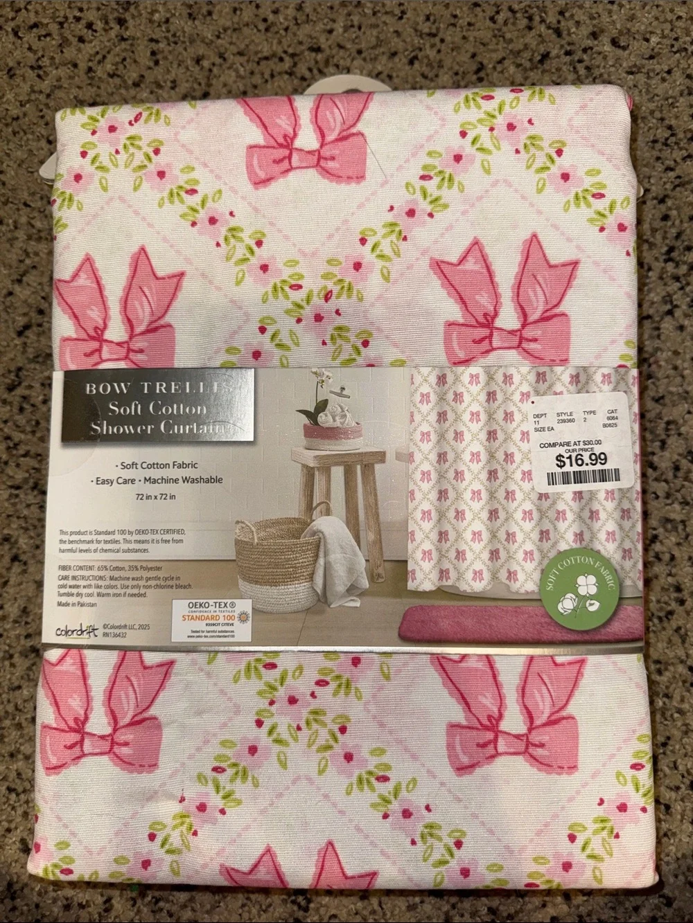 Bow Trellis Pink Cotton Shower Curtain